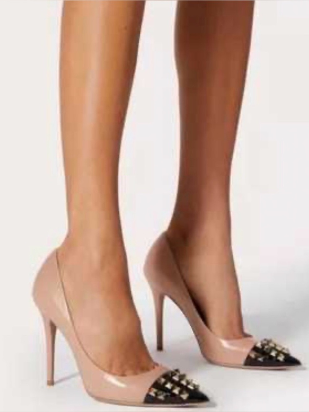 Valentino Garavani Rockstud Studded Teacup Alcove Pointed-Toe Pumps, Tan, 37EU